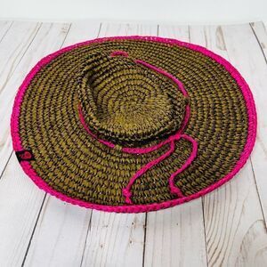Mountain Hard Wear Brown Straw Paper Sun Hat Pink Rim Tie
